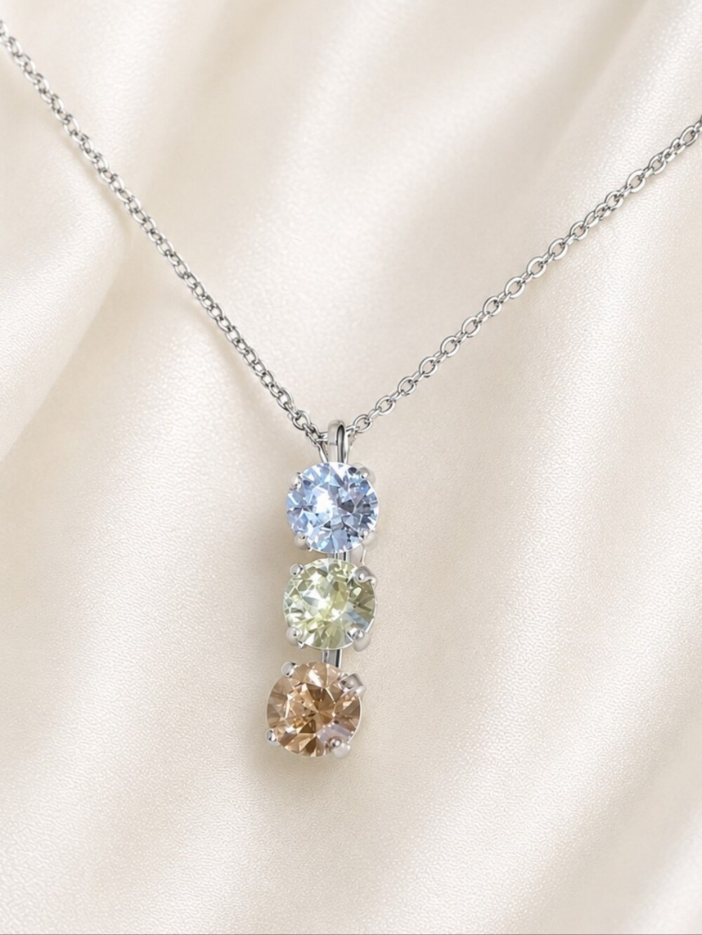 Silver Rhodium Necklace with Triple Crystal Pendant | Handmade
